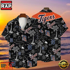 MLB Detroit Tigers Tropical Palms Black Hot Summer Hawaiian Shirt