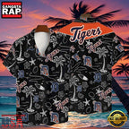 MLB Detroit Tigers Tropical Palms Black Hot Summer Hawaiian Shirt