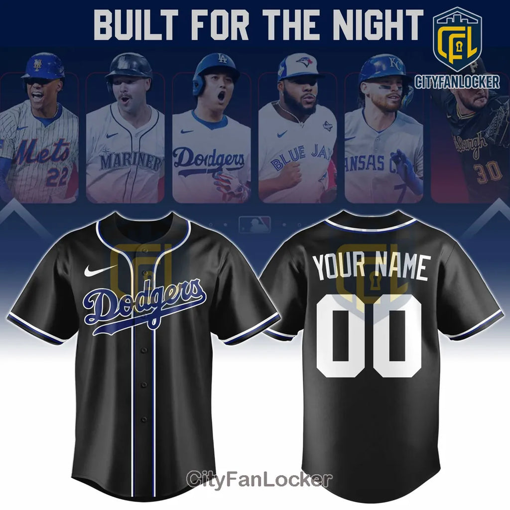 MLB Dodgers Black Built For The Night Custom Jersey