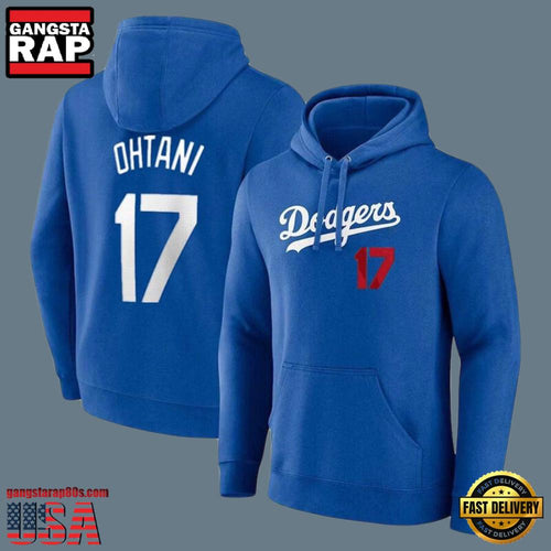 MLB Dodgers Ohtani Long Sleeve Pullover All Over Print Hoodie Blue