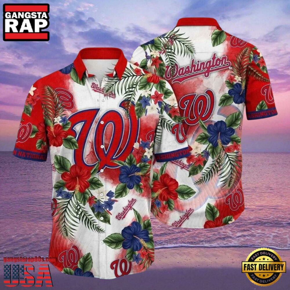 MLB Floral Emblem Washington Nationals Aloha Hawaiian Shirt