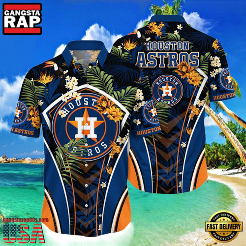 MLB Houston Astros Flower Tropical Hot Summer Hawaiian Button Down Shirt
