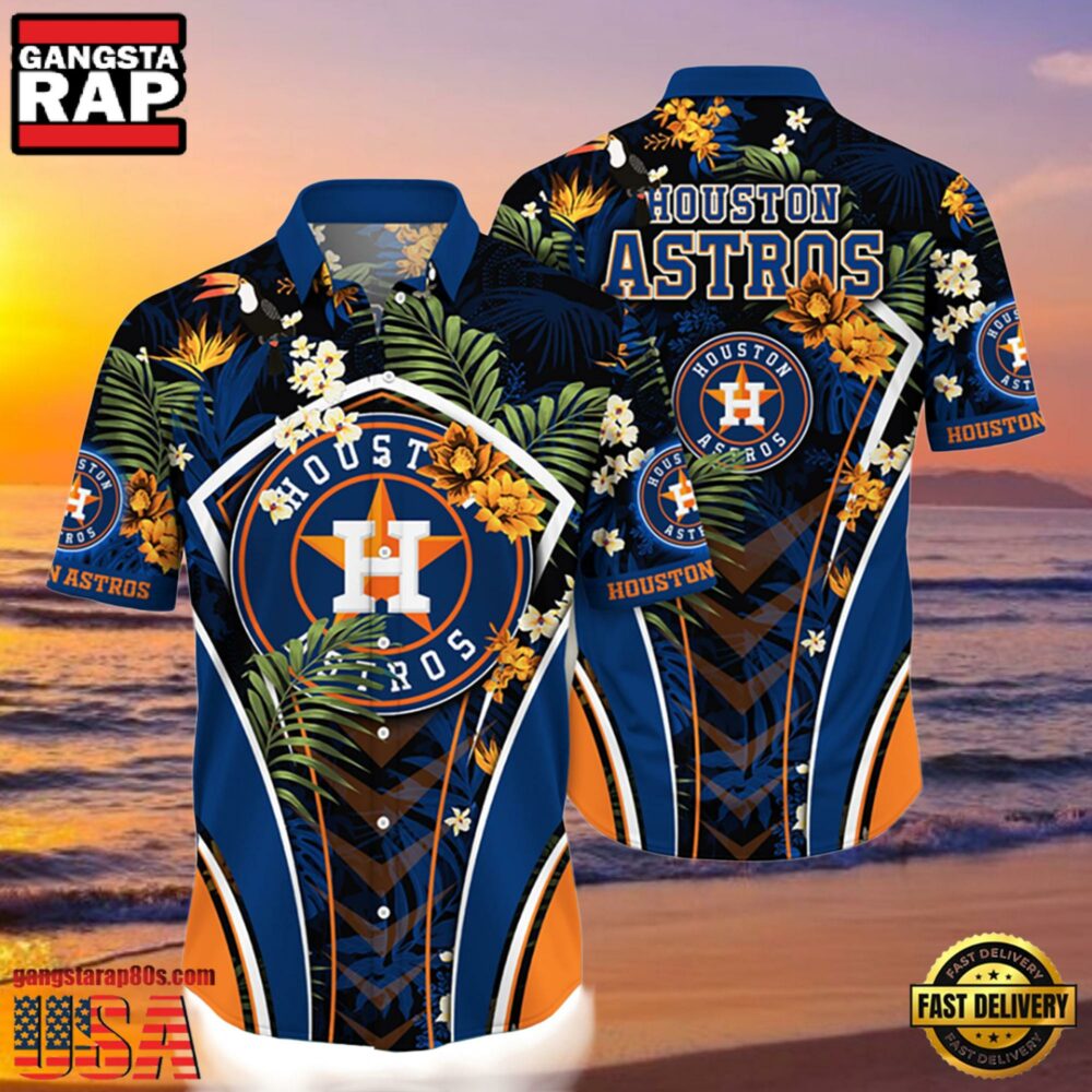 MLB Houston Astros Flower Tropical Hot Summer Hawaiian Button Down Shirt