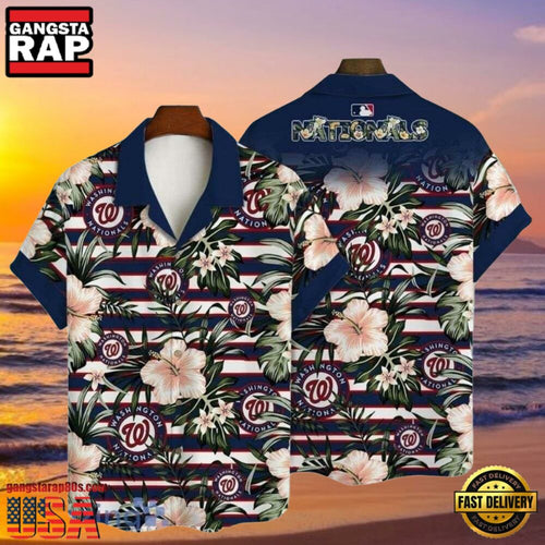 MLB Island Stripes Washington Nationals Hibiscus Lineup Aloha Shirt