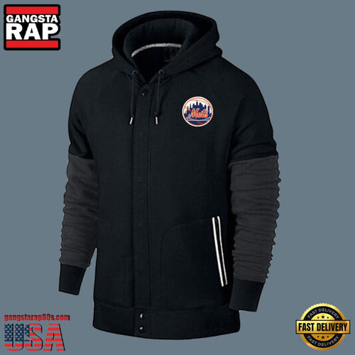MLB Jersey New York Mets Zip UP New Design Hoodie Shirt Black
