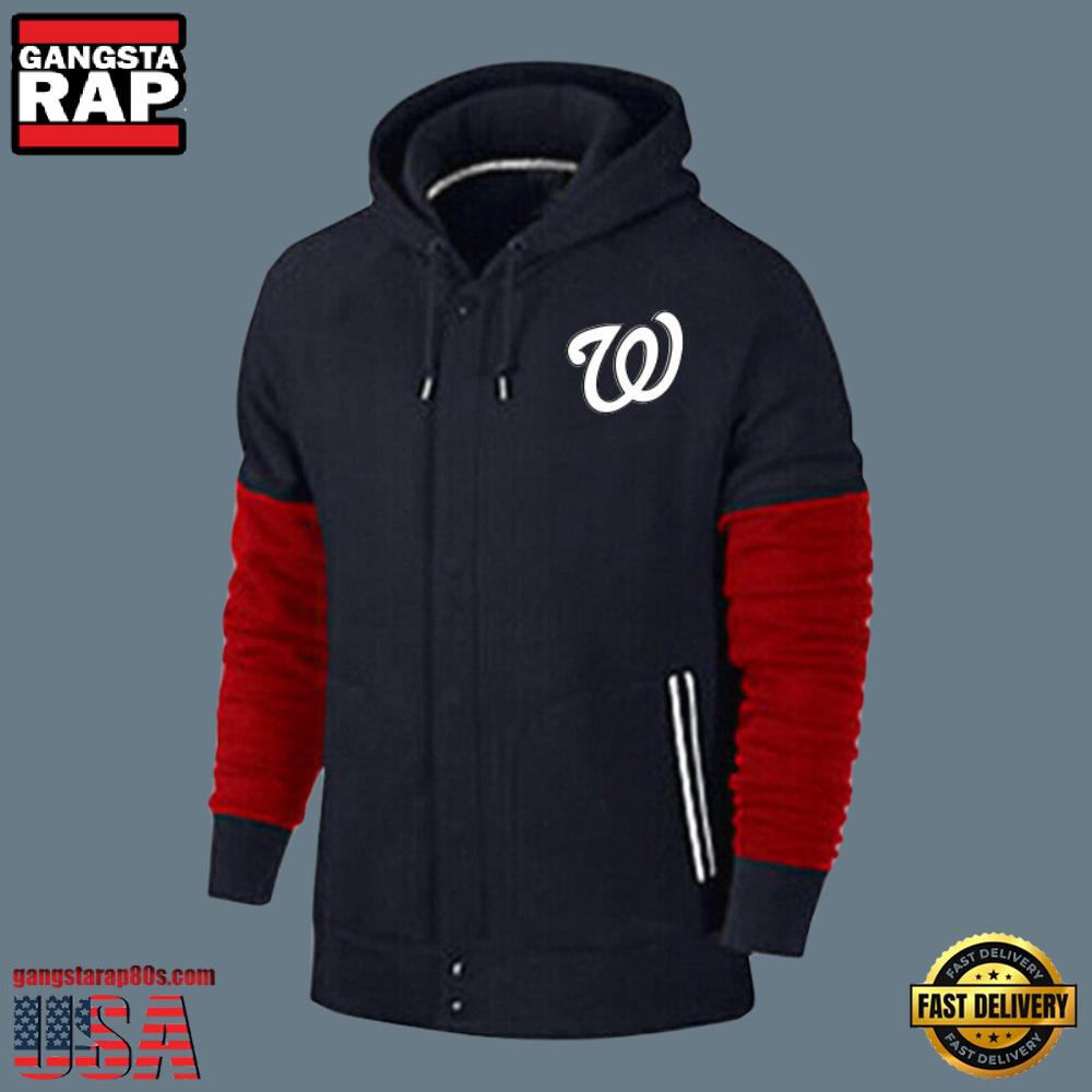 MLB Jersey Washington Nationals Zip UP New Design Hoodie Shirt Black