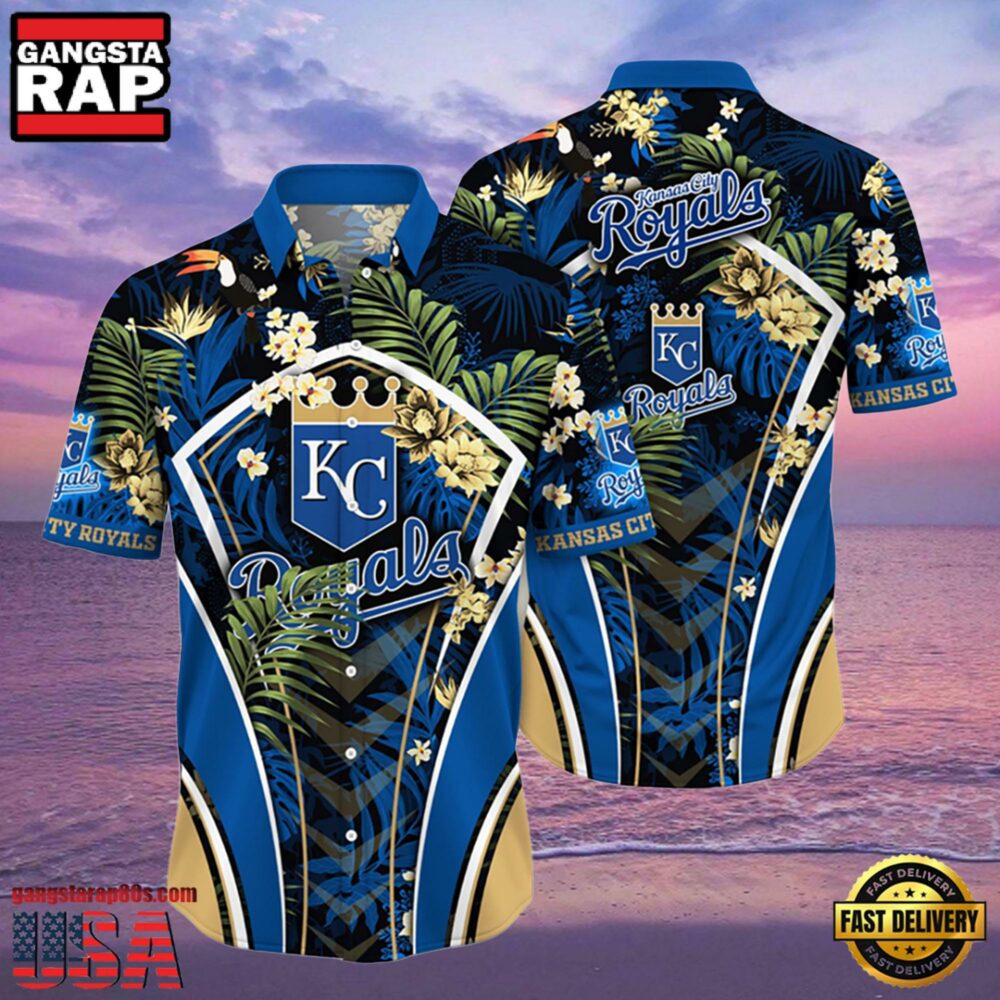 MLB Kansas City Royals Flower Tropical Hot Summer Hawaiian Button Down Shirt