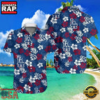 MLB LA Dodgers Floral Emblem Aloha Shirt Classic Red And Blue
