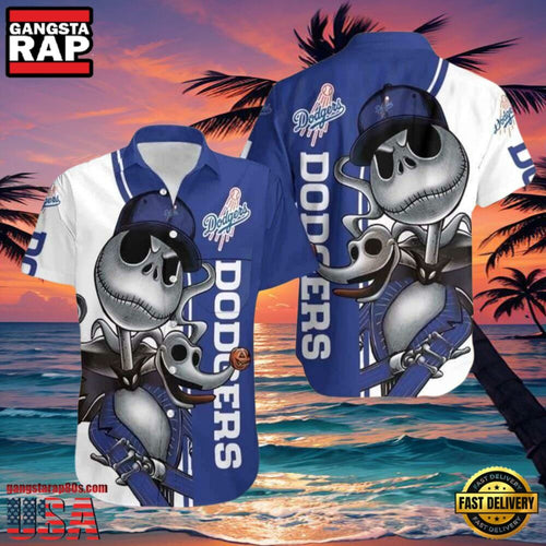 MLB LA Dodgers With Jack Skellington And Zero Graphic Aloha Hawaiian Shirt