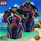 MLB Los Angeles Angels Flower Tropical Hot Summer Hawaiian Button Down Shirt