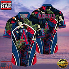 MLB Los Angeles Angels Flower Tropical Hot Summer Hawaiian Button Down Shirt