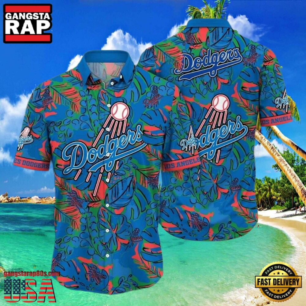 MLB Los Angeles Dodgers Tropic Pitch Style Hot Trending Summer Hawaiian Shirt Lively Green Foliage