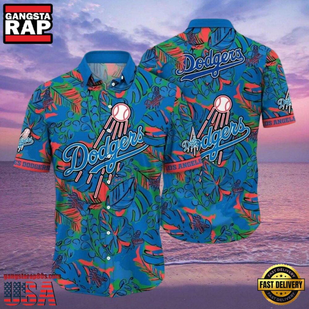 MLB Los Angeles Dodgers Tropic Pitch Style Hot Trending Summer Hawaiian Shirt Lively Green Foliage