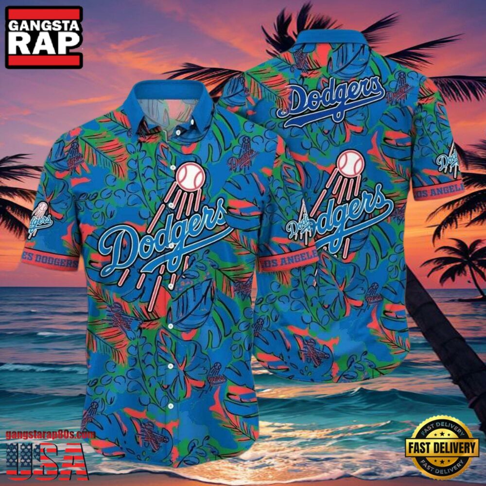 MLB Los Angeles Dodgers Tropic Pitch Style Hot Trending Summer Hawaiian Shirt Lively Green Foliage
