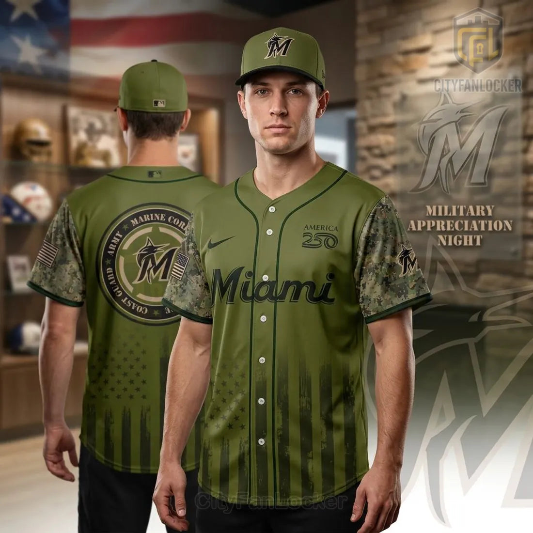 MLB Miami Marlins Military Appreciation America 250 Baseball Jersey