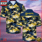 MLB Milwaukee Brewers Floral Hawaiian Short Sleeve Shirt