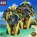 MLB Milwaukee Brewers Tropical Palms Black Hot Summer Hawaiian Shirt