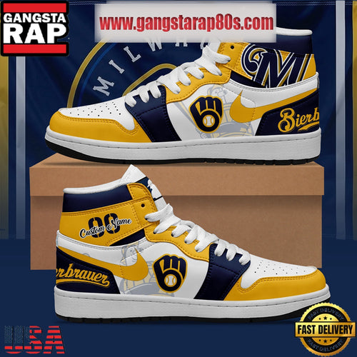 MLB Milwaukee Brewers Unique Design Custom Name Air Jordan 1 Shoes Running Sneakers