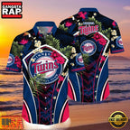 MLB Minnesota Twins Tropical Palms Black Hot Summer Hawaiian Shirt