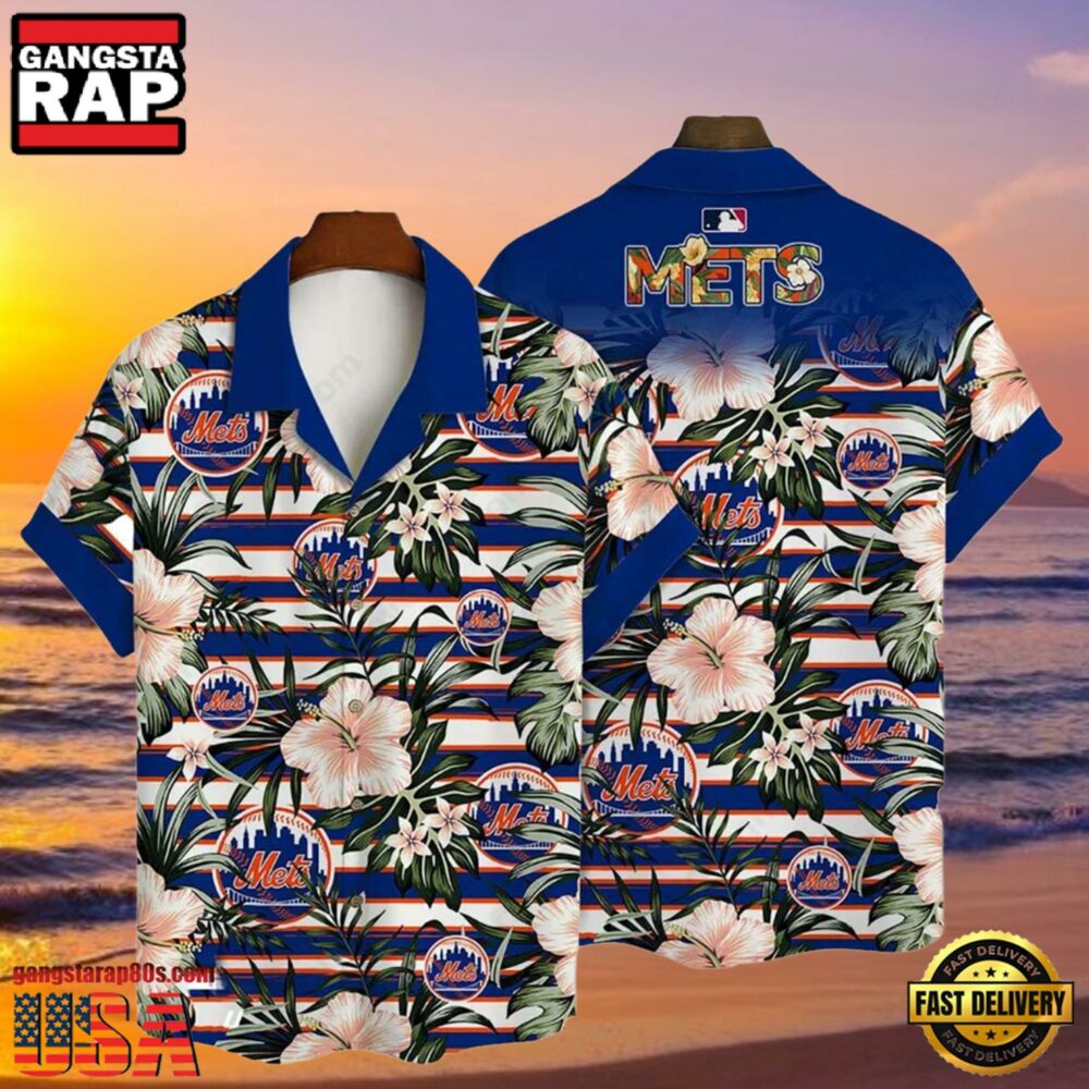 MLB New York Mets Flower Tropical Hot Summer Hawaiian Button Down Shirt