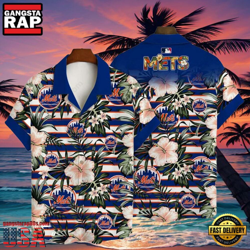 MLB New York Mets Flower Tropical Hot Summer Hawaiian Button Down Shirt