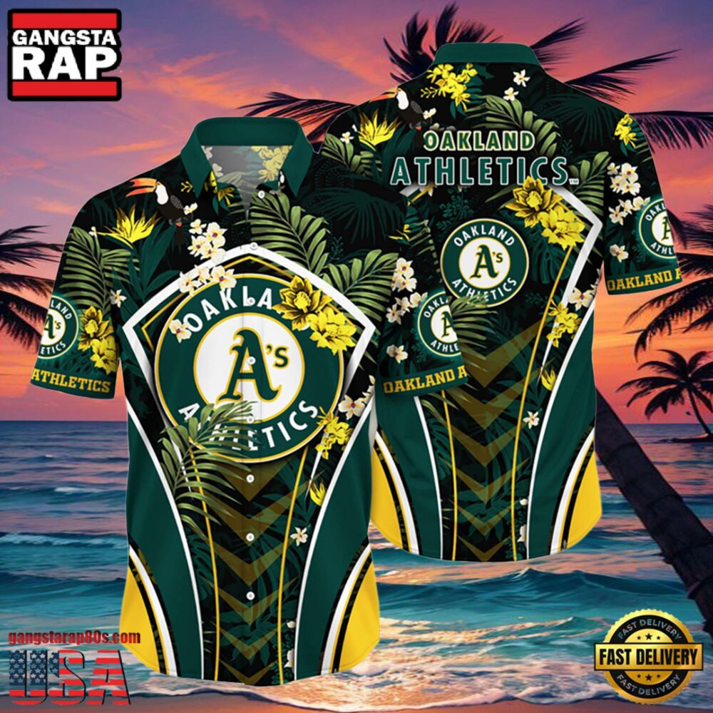 MLB Oakland Athletics Flower Tropical Hot Summer Hawaiian Button Down Shirt