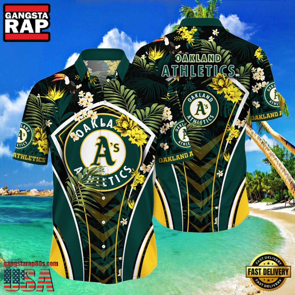 MLB Oakland Athletics Flower Tropical Hot Summer Hawaiian Button Down Shirt