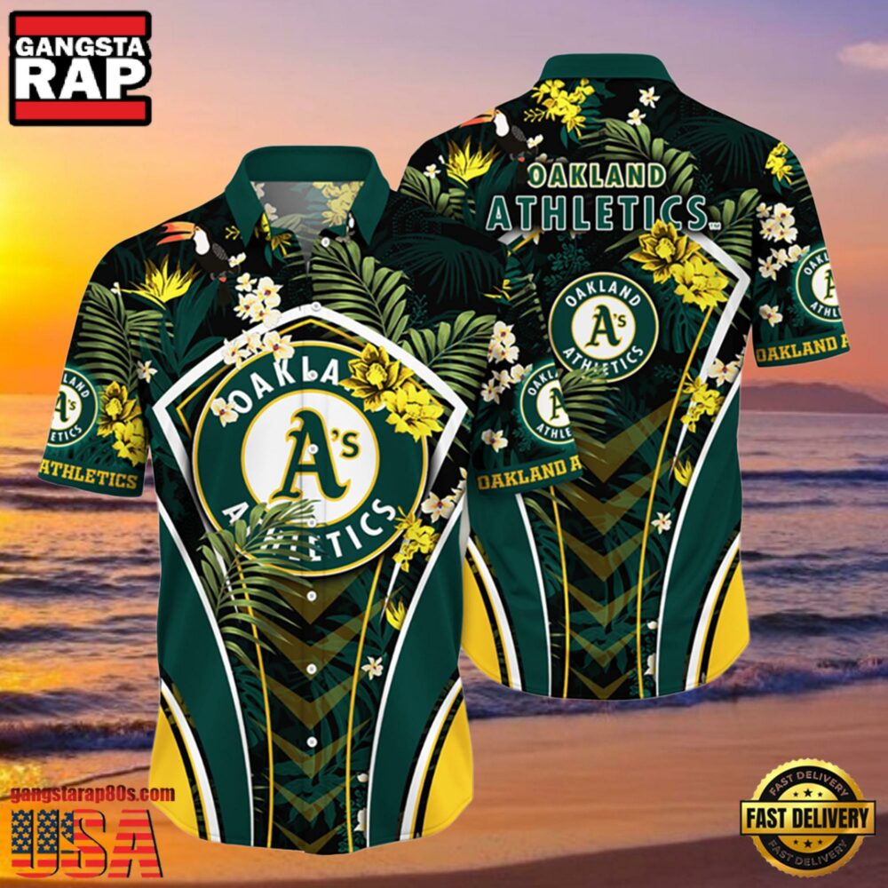 MLB Oakland Athletics Flower Tropical Hot Summer Hawaiian Button Down Shirt