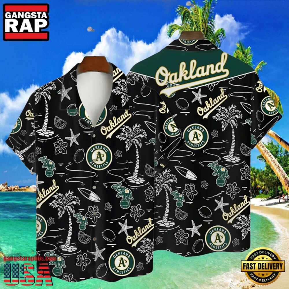 MLB Oakland Athletics Tropical Palms Black Style Hot Trending Hawaiian Shirt