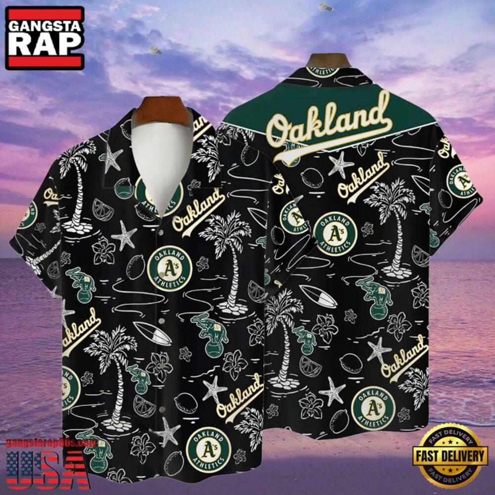 MLB Oakland Athletics Tropical Palms Black Style Hot Trending Hawaiian Shirt
