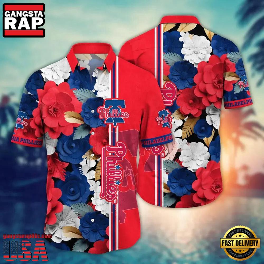 MLB Philadelphia Phillies Bold Floral and Stripes Hawaiian Shirt Designer