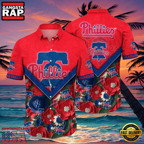 MLB Philadelphia Phillies Nautical Charm Red Floral Aloha Hawaiian Shirt
