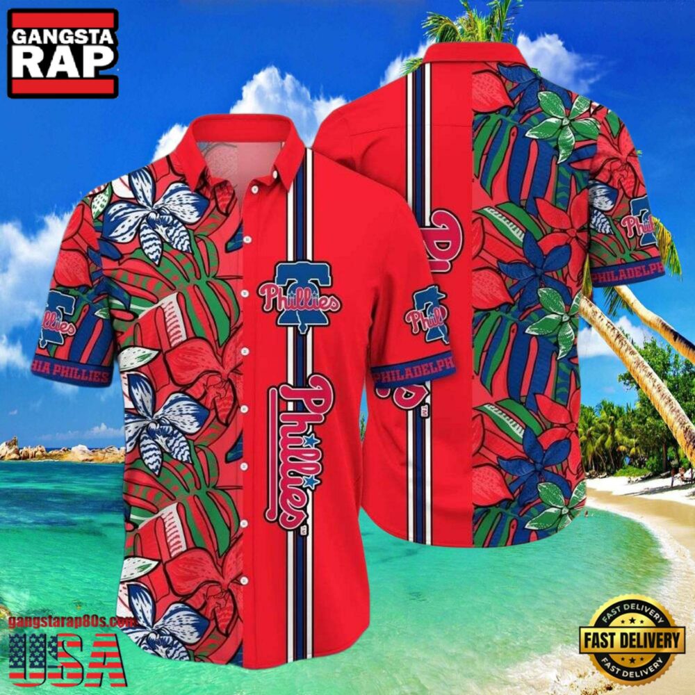 MLB Philadelphia Phillies Red Botanical Bliss Aloha Hawaiian Shirt