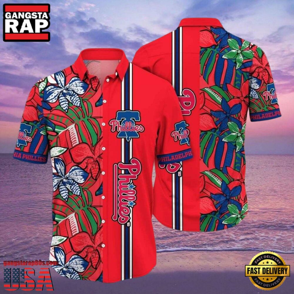 MLB Philadelphia Phillies Red Botanical Bliss Aloha Hawaiian Shirt