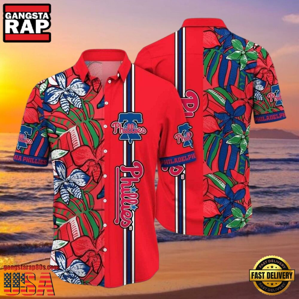 MLB Philadelphia Phillies Red Botanical Bliss Aloha Hawaiian Shirt