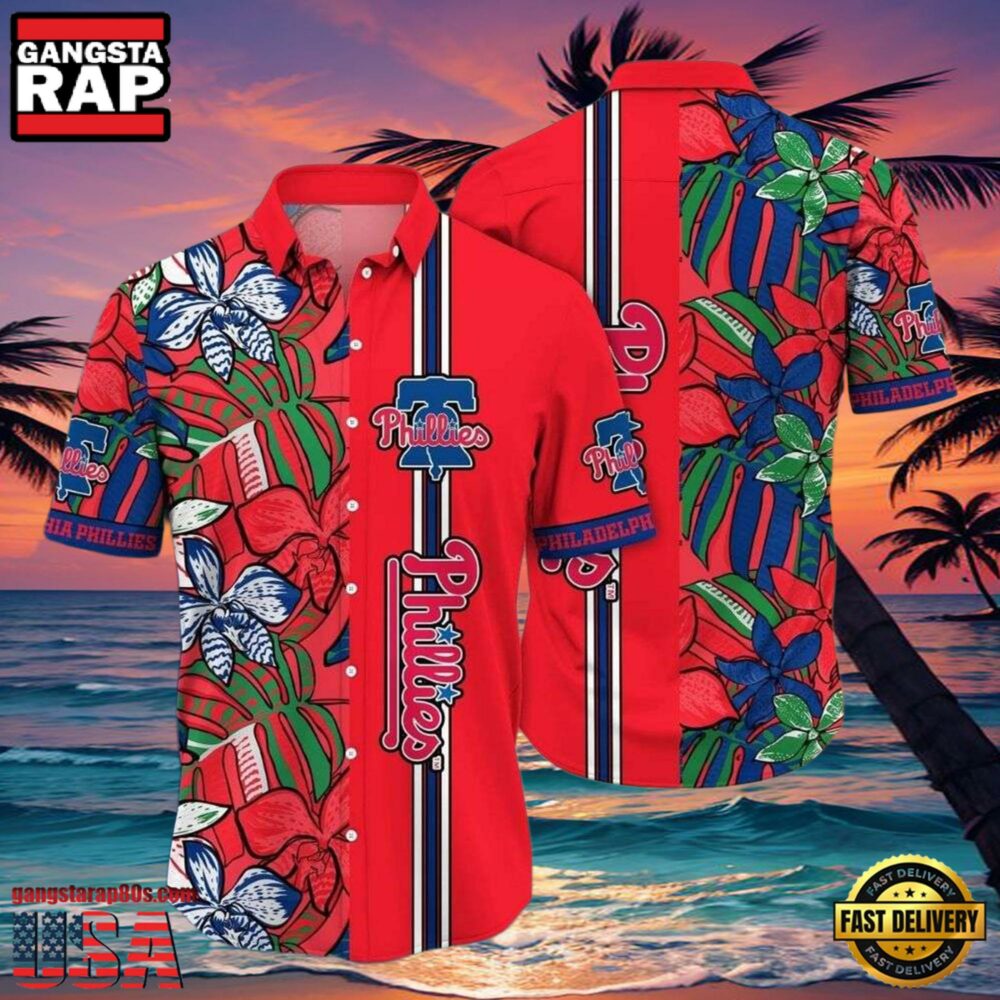 MLB Philadelphia Phillies Red Botanical Bliss Aloha Hawaiian Shirt
