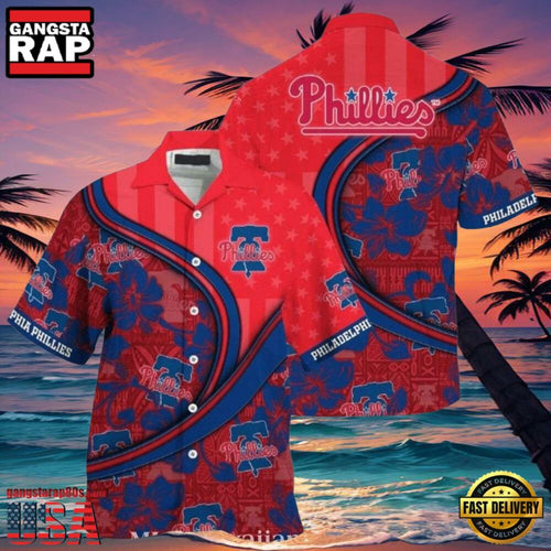 MLB Philadelphia Phillies Red Pinstripe Fanfare Tropical Aloha Hawaiian Shirt