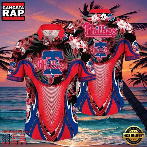 MLB Philadelphia Phillies Red Tropical Hibiscus Fan Aloha Hawaiian Shirt