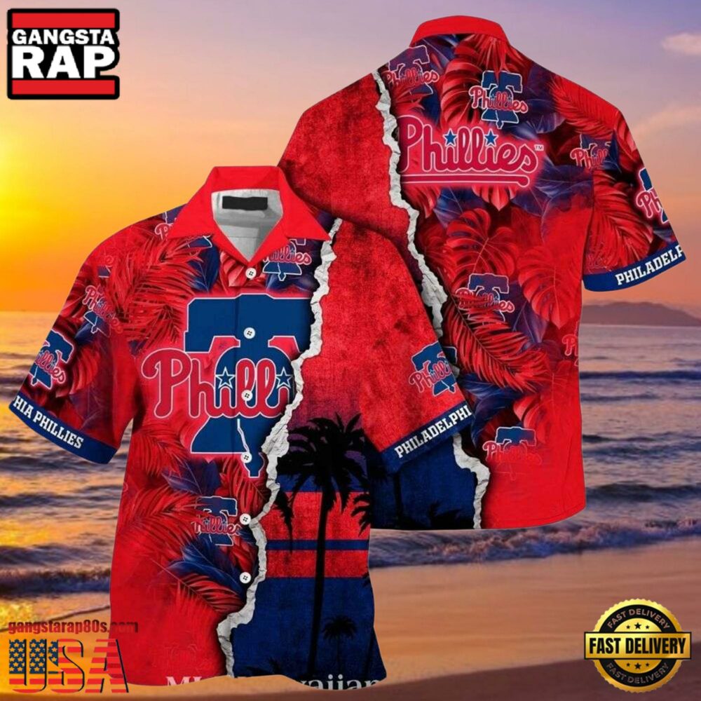 MLB Philadelphia Phillies Sunset Palms Red Horizon Aloha Hawaiian Shirt