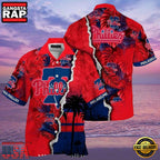 MLB Philadelphia Phillies Sunset Palms Red Horizon Aloha Hawaiian Shirt
