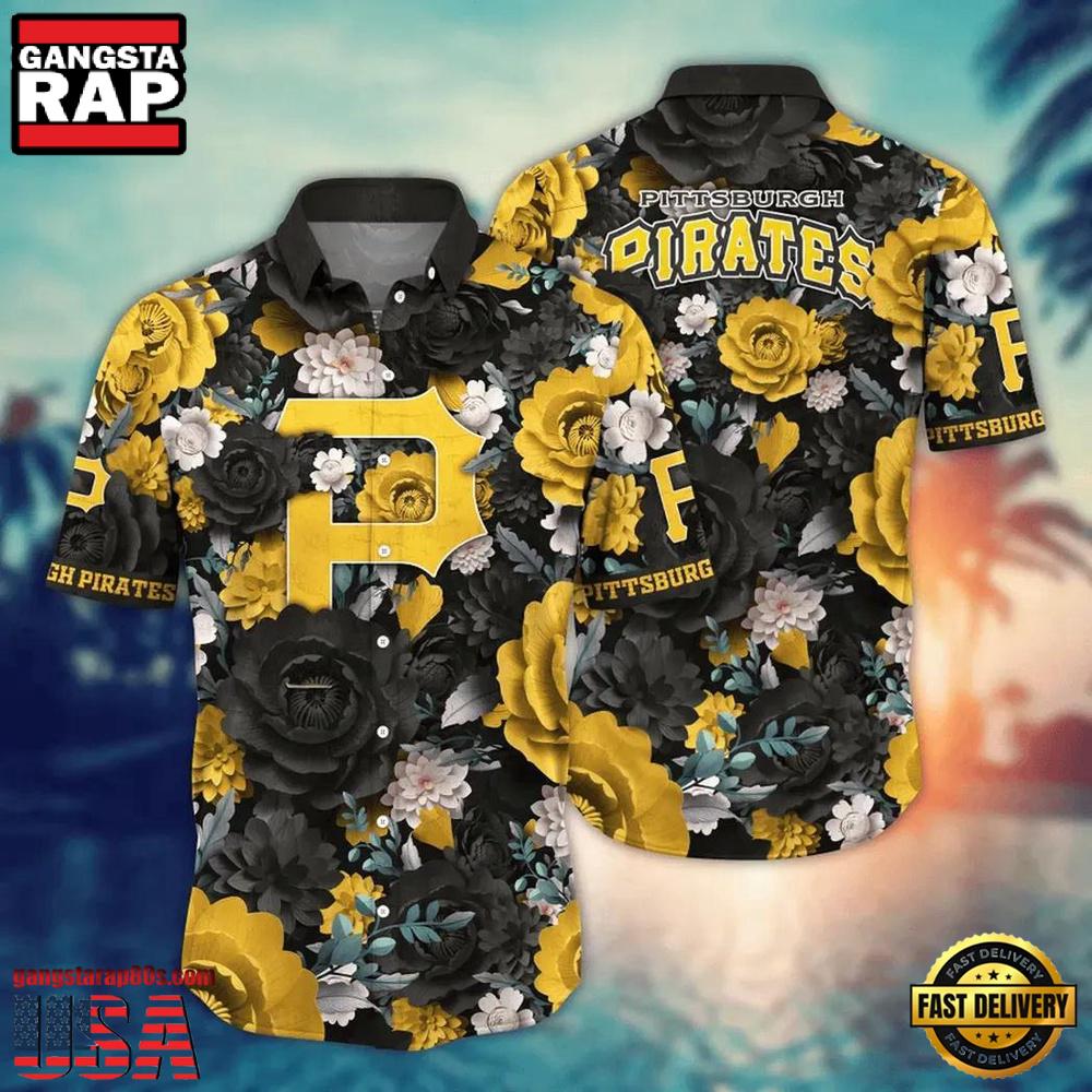 MLB Pittsburgh Pirates Bold Floral Burst Aloha Hawaiian Shirt