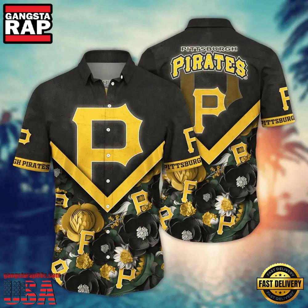 MLB Pittsburgh Pirates Chevron Floral Aloha Hawaiian Shirt