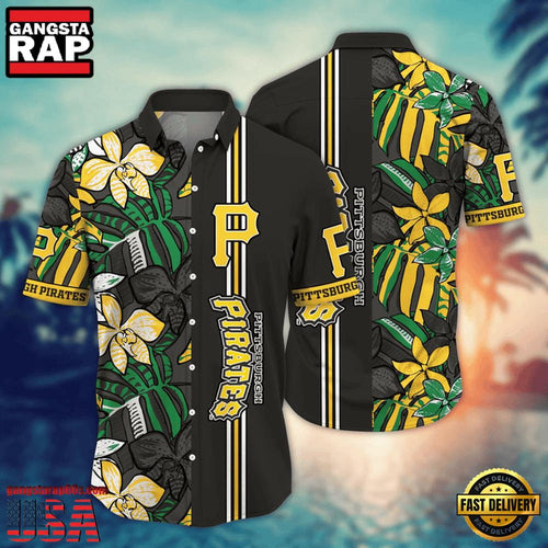 MLB Pittsburgh Pirates Tropical Jungle Stripe Aloha Hawaiian Shirt