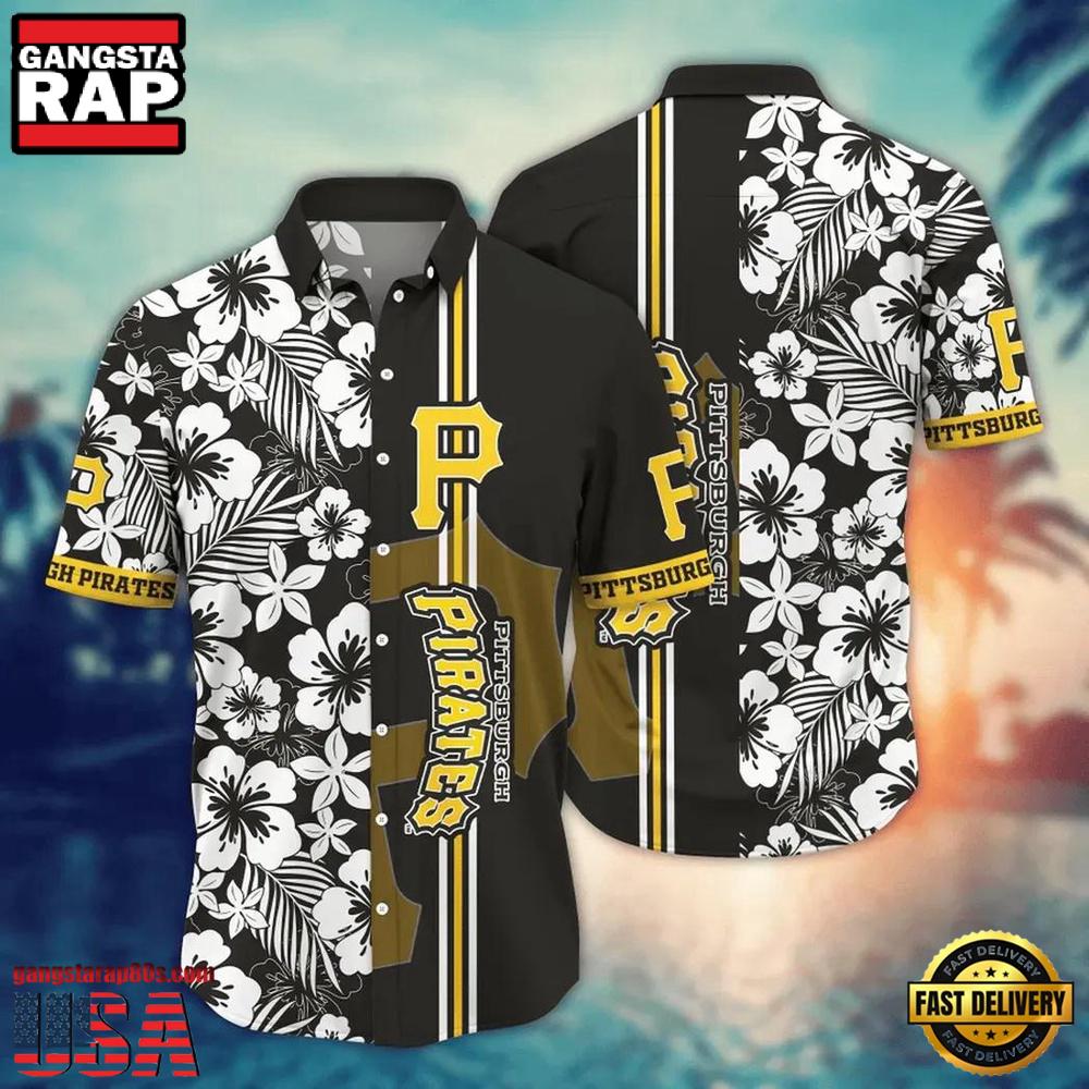 MLB Pittsburgh Pirates Tropical Monochrome Aloha Hawaiian Shirt