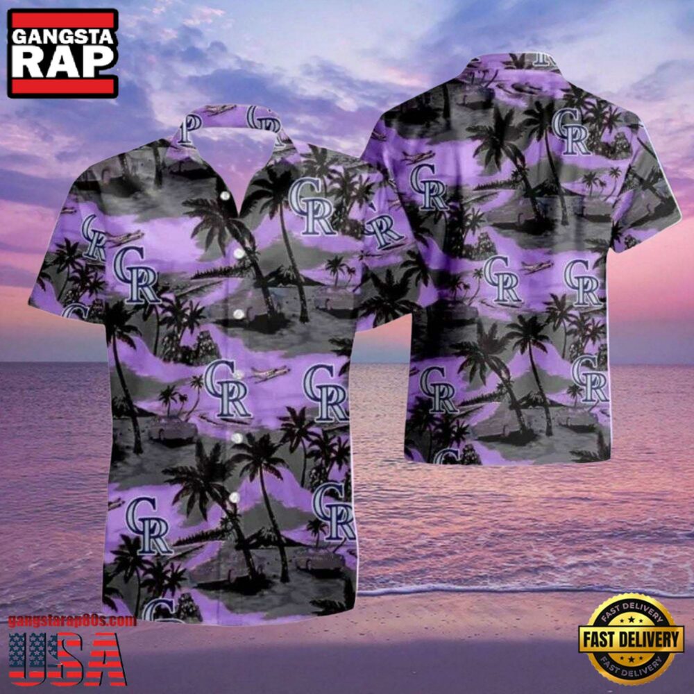 MLB Purple Sunset Palms Colorado Rockies Hot Summer Hawaiian Shirt