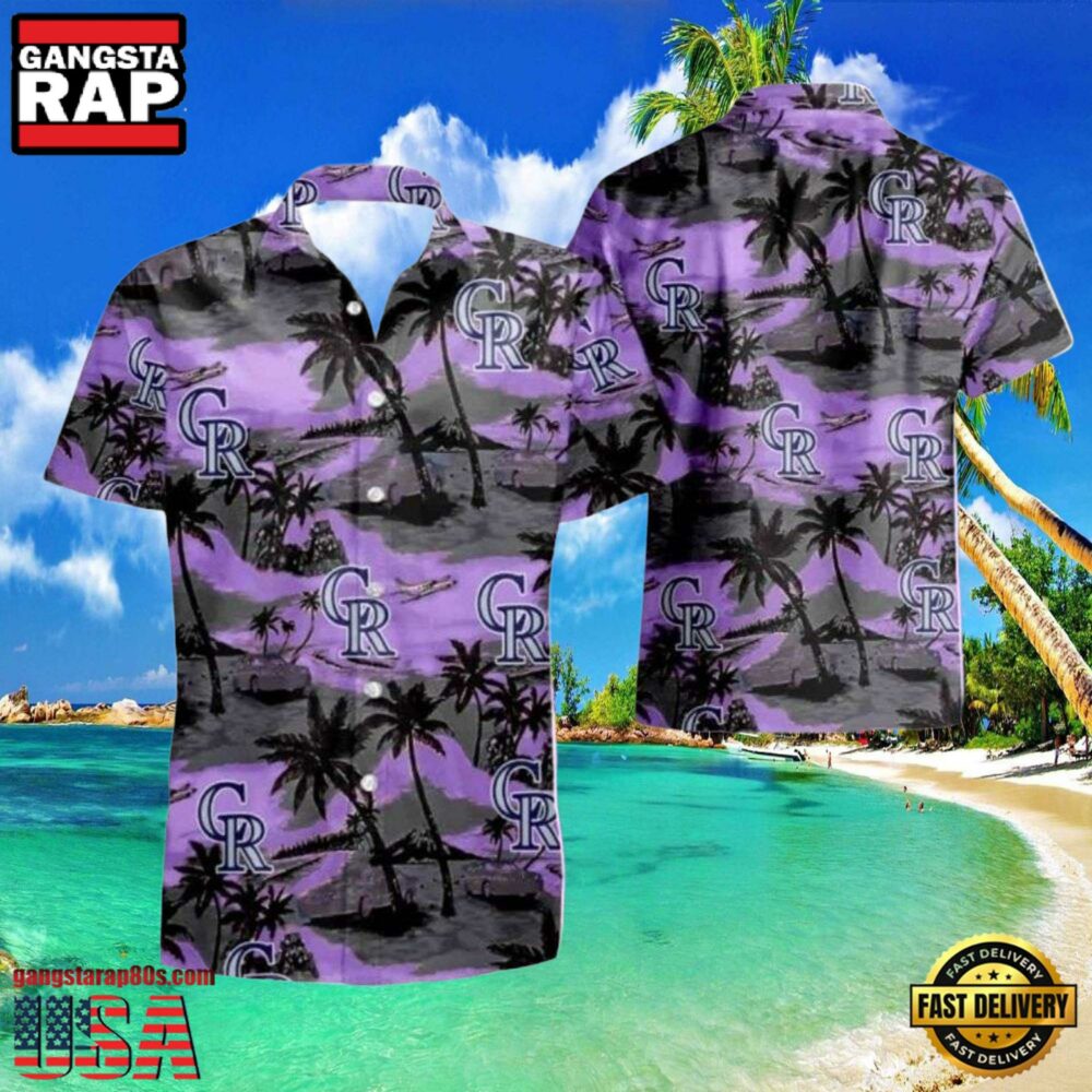MLB Purple Sunset Palms Colorado Rockies Hot Summer Hawaiian Shirt