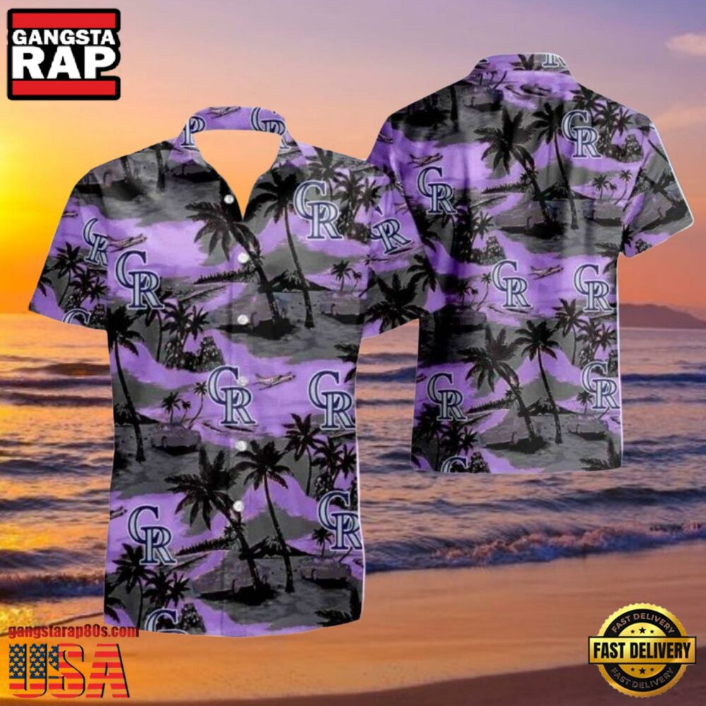 MLB Purple Sunset Palms Colorado Rockies Hot Summer Hawaiian Shirt