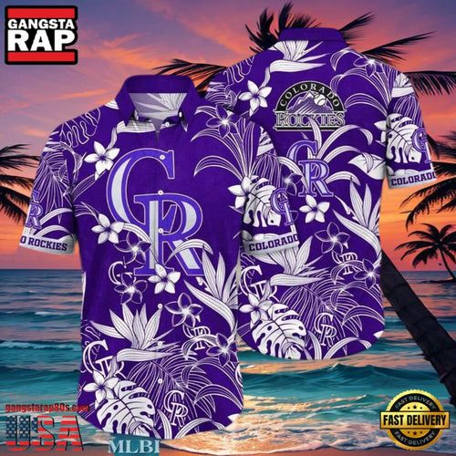 MLB Rockies Purple Floral Elegance Hot Summer Aloha Shirt