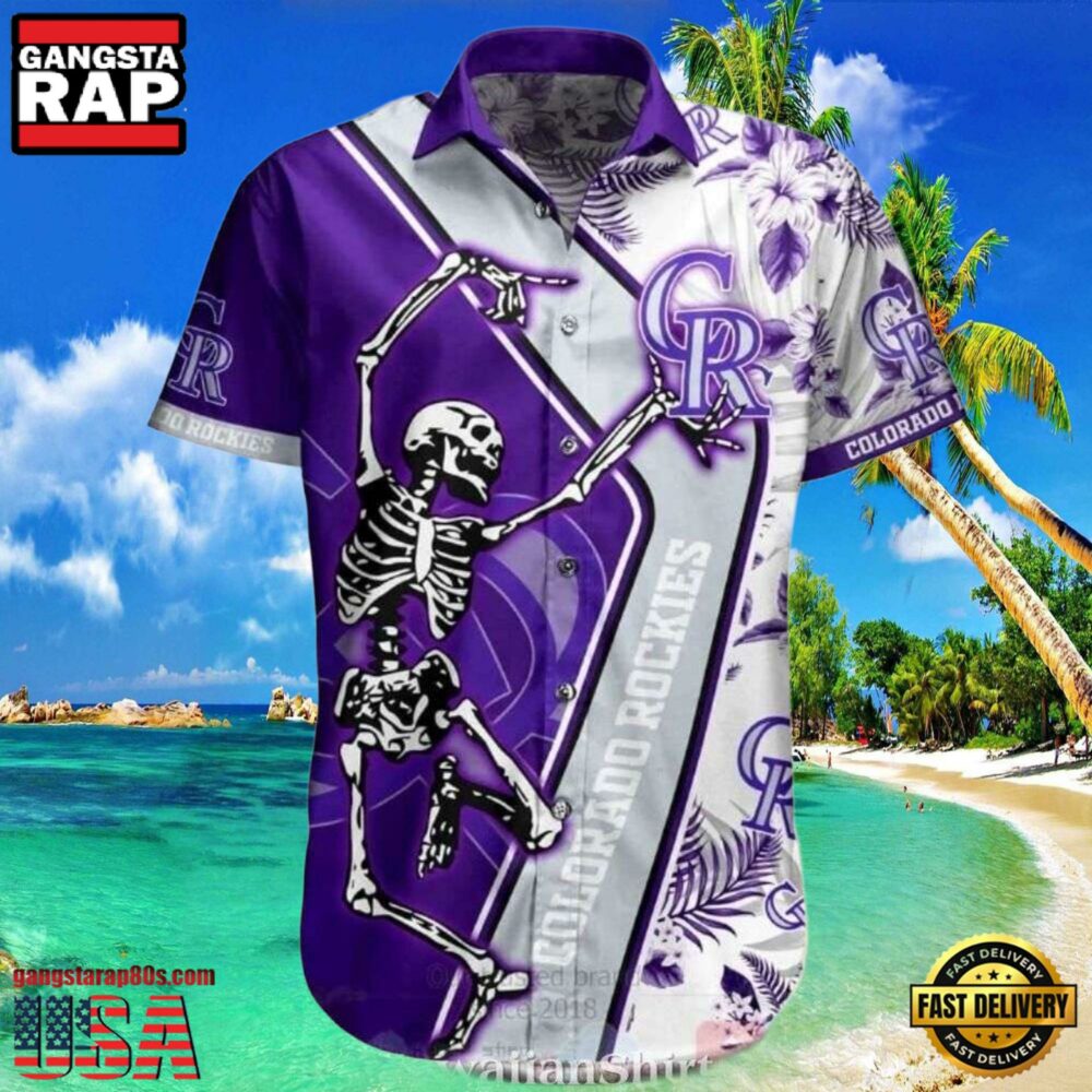 MLB Rockies Purple Skeleton Dance Tropical Hot Summer Hawaiian Shirt