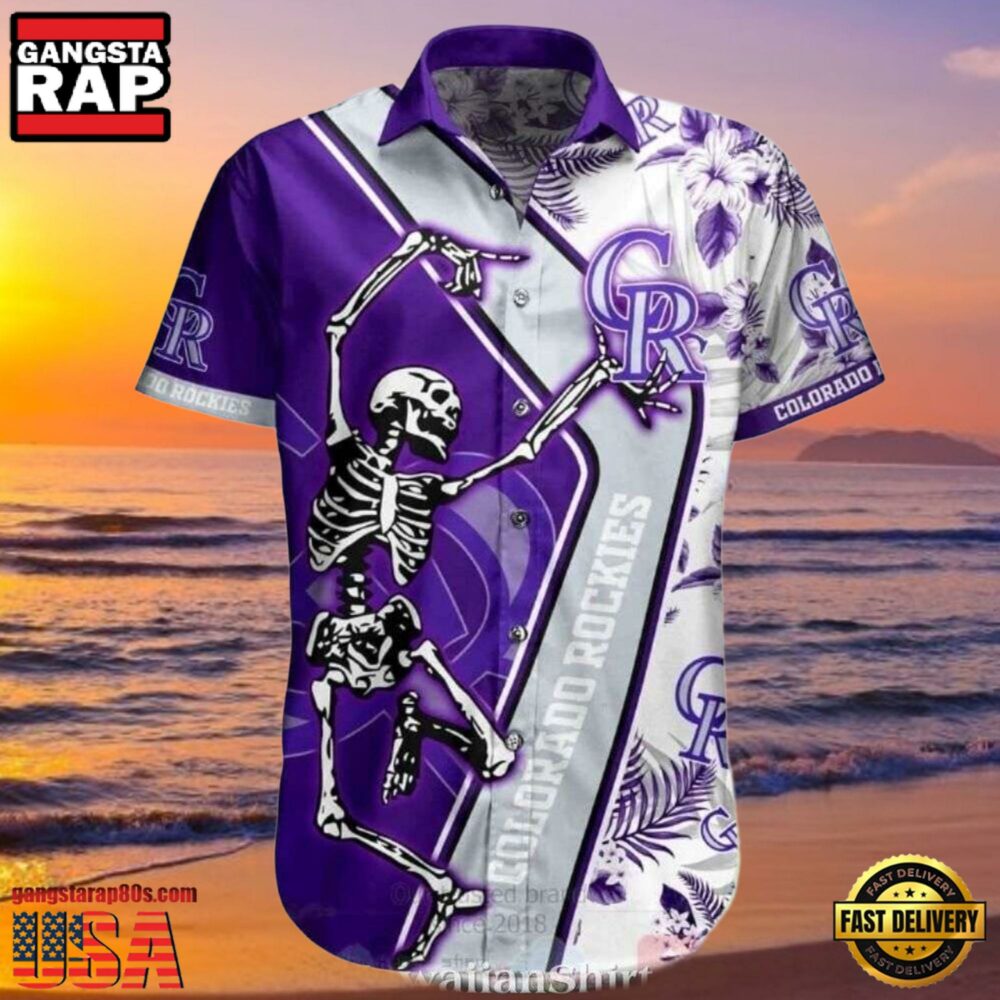 MLB Rockies Purple Skeleton Dance Tropical Hot Summer Hawaiian Shirt